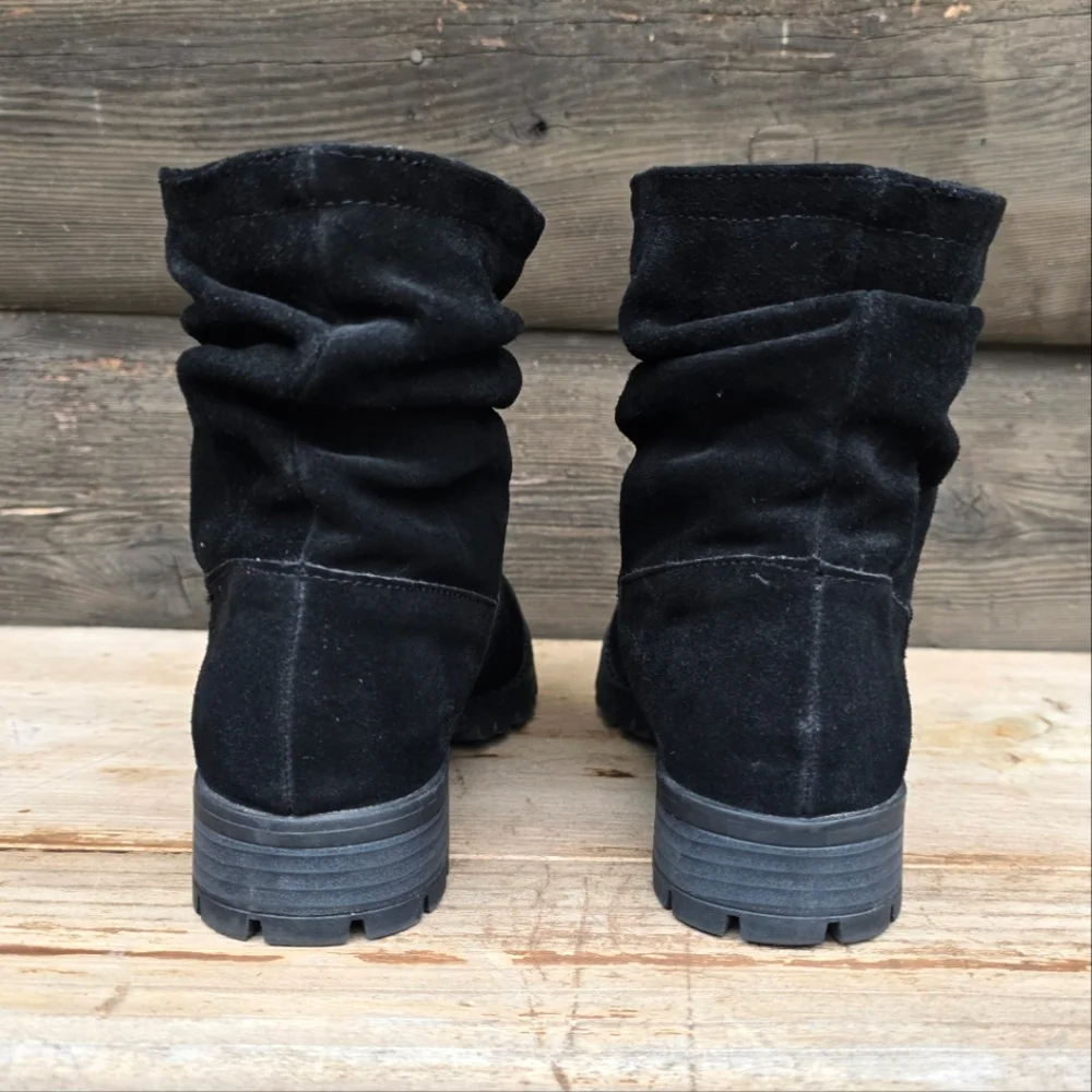 Chinese Laundry Flip Moto Minimalist Suede Slouch Lug Sole Bootie 6.5M
